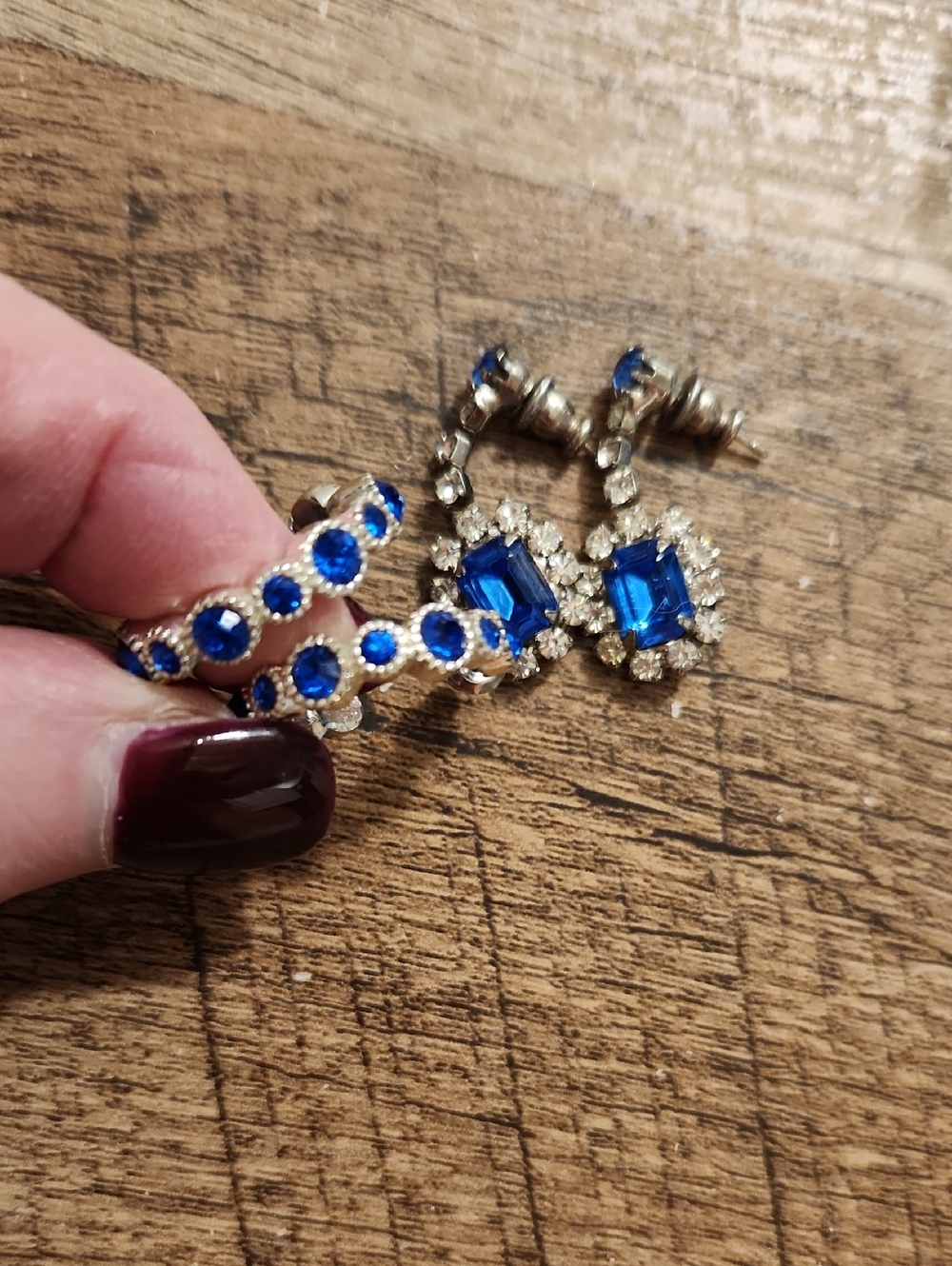Blue Crystal Drop Earrings and Hoop Set - Picture 5 of 5